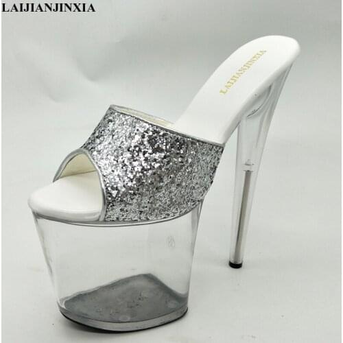 New 20cm high heels and a silvery transparent model show off new sandals, temperament and high-heeled dancing shoes