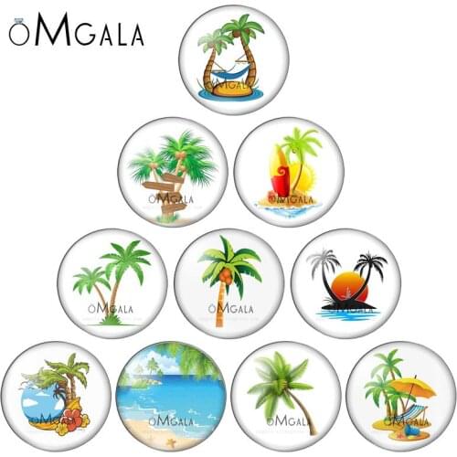 New Summer Beach Coconut Tree 10pcs10mm/12mm/14mm/16mm/18mm/20mm Round photo glass cabochon demo flat back Making findings
