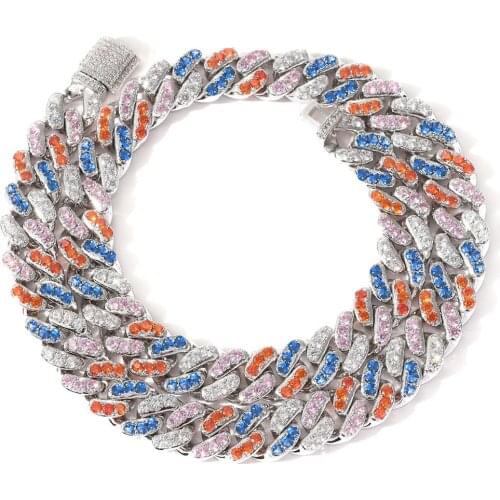 New Fashion Necklace Hip Hop Jewelry 12mm Micro Paved Rainbow CZ Stone Miami Cuban Link Chain Men Copper Iced Out Zircon Chain