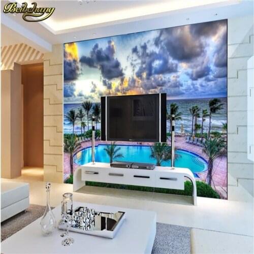 Beibehang wall paper 3d mural decor photo backdrop photography Summer swimming pool dusk living room hotel wall painting murals