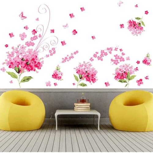 Very nice Pink flowers wall sticker PVC Material DIY waterproof wall decals for Living room bedroom home decoration sticker