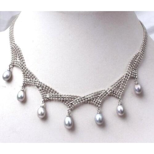 Women Jewelry handmade Gift 8-9mm bright gray pearl pendant necklace silver color chain real natural freshwater pearl