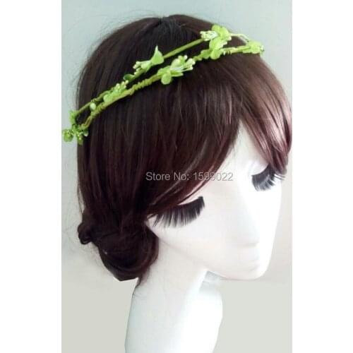 Green Flower Headband Double Row Mini Flowers Rattan Floral Crown Women Girls Fairy Costume Accessories Forest Wedding Headpiece