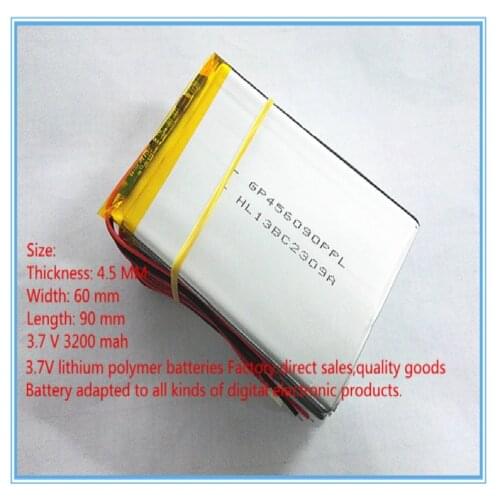 Size 456090 3.7V 3200mah 506090 Lithium polymer Battery With Protection Board For Tablet V3000HD MP4 GPS DVD