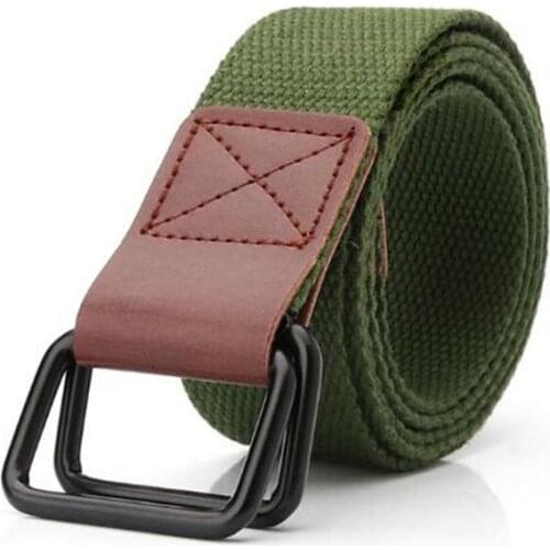 Simple Solid Canvas Belt Waist Straps Women Men 122.5cm*3.8cm Shaped Double Metal Ring Buckle Waistband Female Male