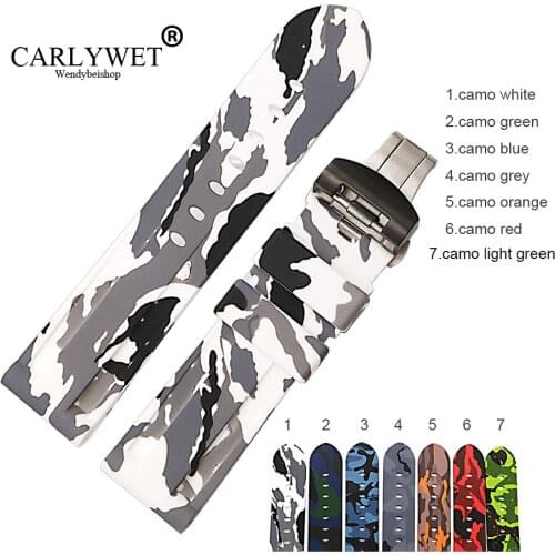 CARLYWET 24mm Waterproof Silicone Rubber Replacement Wrist Watch Band Strap Belt With Silver Black Clasp For Panerai Luminor