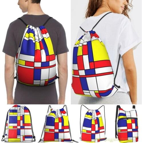 Mondrian Style Abstract Women Drawstring Sackpack Gym Bags Men Outdoor Travel Backpacks For Training Fitness Swimming Bag