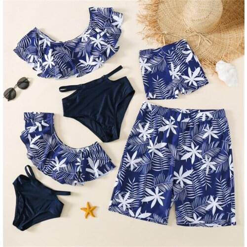 Family Matching Outfits Parent Child Swimsuit Ruffle Swimwear Clothing Father Mother Baby Kid Girl Men Beach Pant Bikini Clothes