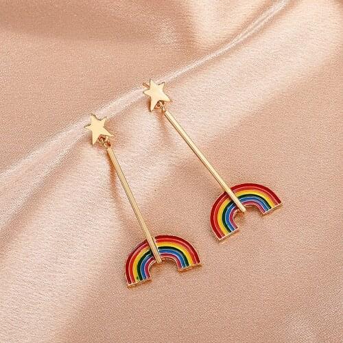 Rainbow Shaped Hanging Dangel Earrings for Women Exaggerated Geometric Gold Color Metal Long Tassel Drop Earrings Jewelry Gift