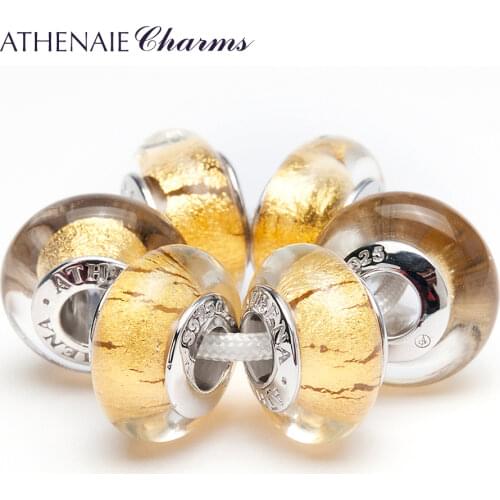 ATHENAIE 925 Sterling Silver Core Gole Foil Charm Beads Kits Fit For European Bracelets and Necklaces for Women Wedding Gifts