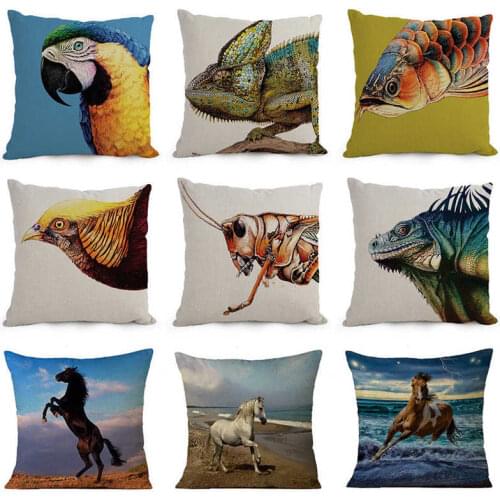 Nordic Animal Linen Cotton Pillow Case Bird Fish Eagle Cushion Cover Home Decor
