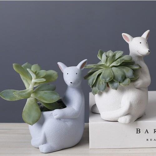 Nordic Kangaroo Ceramic Flowe Pot Cartoon Succulent Vase Cute Little Animal Potted Table Cactus Plant Pot Garden Home Decoration