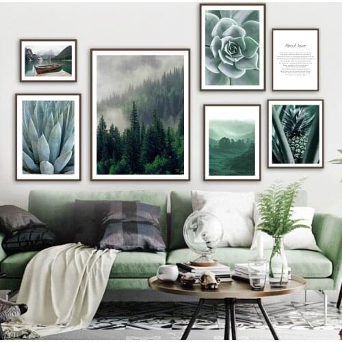 Succulents Pineapple Woods Boat Mountains Wall Art Canvas Painting Nordic Posters And Prints Wall Pictures For Living Room Decor