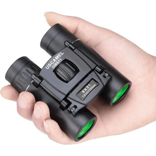 USCAMEL 8x21 Compact Zoom Binoculars Long Range 3000m Folding HD Powerful Mini Telescope Bak4 FMC Optics Hunting Sports Black