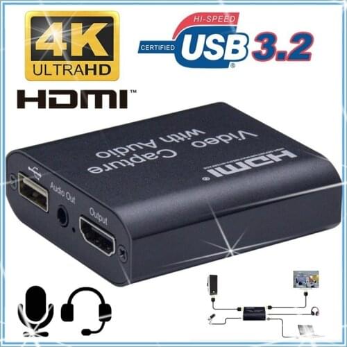 1080P 4K HDMI Video Capture Device HDMI to USB 3.0 Video Capture Card with 3.5mm Stereo Output for PC OBS Live Broadcast