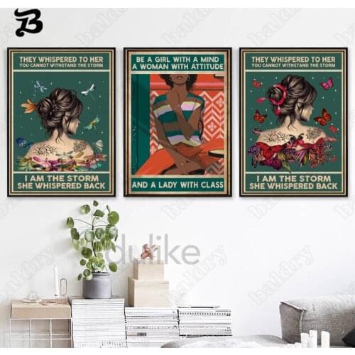 Vintage Wall Art Canvas Painting Beauty Girl Posters and Prints Whispered To Her Motivational Quote Wall Pictures Retro Decor