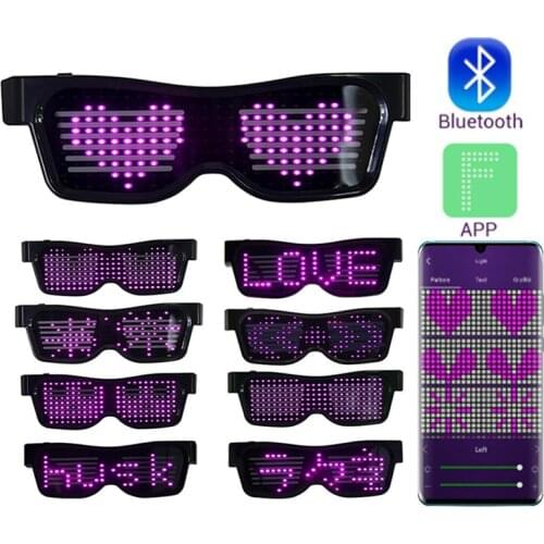 Magic Flash Led Party Glasses App Bluetooth Control Shield Luminous Glasses USB Charge DJ SunGlasses DIY Concert Light Toys