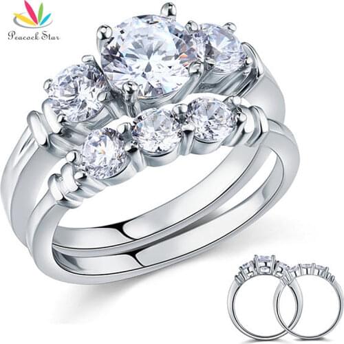 Peacock Star Round Cut 2-Pcs Solid Sterling 925 Silver Promise Engagement Ring Set Wedding Gift Jewelry CFR8066
