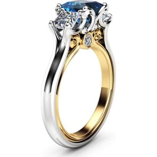 2020High Quality Female Square Blue Zircon Engagement Ring Fashion Silver Color Filled Double Color Elegant Crystal Wedding Ring