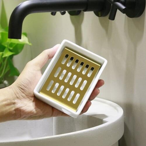 304 stainless steel gold-plated soap mat creative ceramic soap box double-layer soap dish bathroom Portable Soap Dishes