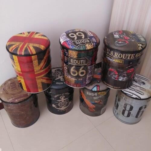 Retro Bar Stool Bar Chair Iron Bucket Stool Storage Storage Stool Home Stool Leisure Stool Storage Box Thickened