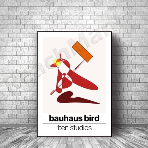 Bauhaus style bird art printing with geometric shapes and color design + Bauhaus typesetting (classic art printing poster)