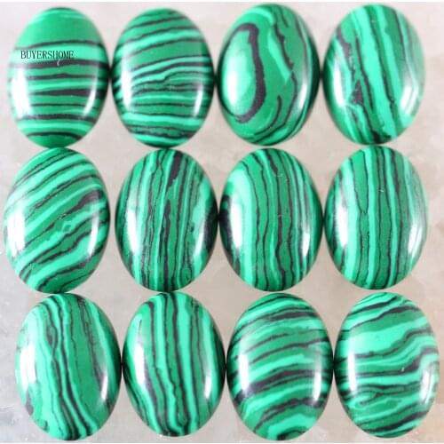BUYERSHOME 10Pcs 13x18MM Natural Stone Green Malachite No Drilled Hole Oval Cabochon CAB Bead For DIY Jewelry Making Ring K1586