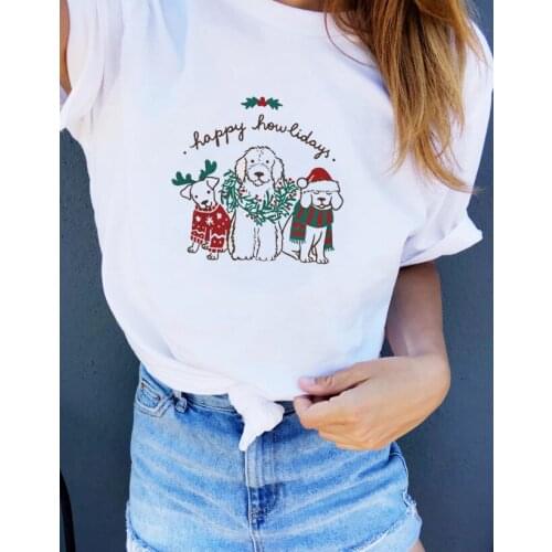 Colored Happy Howlidays T-Shirt 100% Cotton Merry Christmas Cute Dog Graphic Tops Stylish Holiday gift Tshirt Outfits