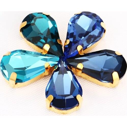 32 Colors Teardrop Diy Sewing Rhinestone Decorative Sticker Wholesale Glass Button Decoration Accessory for Dress Clothing