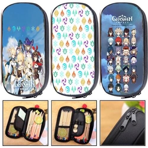 Genshin Impact Children Pencil Box Stationery Bags Boys Girls Anime Pen Bags Kids Cartoon Pencil Case Students School Supplies