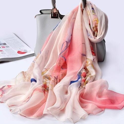 Women Spring 100% Silk Chiffon Scarf Luxury Brand Chiffon Shawls and Wraps for Ladies Pure Real Silk Scarves Neckerchief Scarf