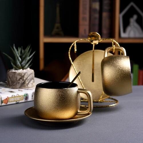 European Golden Coffee Set Frosted Ceramic Tea Cup Espresso Tazas Teacup Mug English Afternoon Party Drink Home Drinkware