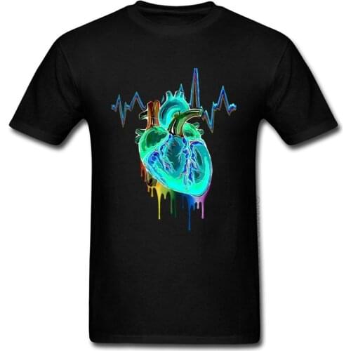 Mens Tees Painting The Creative Brain Heartbeat T Shirts High Quality Short Sleeve All Cotton Crewneck Men T-shirts Funny Tops