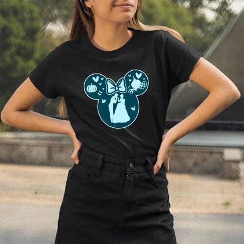 Princess Of Cinderella Womens T Shirts Disney Printing Summer Kawaii T-Shirt Cartoon Black White Top Dropship Round Neck Tshirt