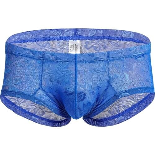 Exquisite Floral Lace Men Boxer Shorts Breathable Sexy Briefs Transparent Middle Waist Underpants Novelty Comfortable Panties