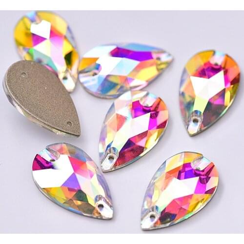 AAAA Quality Crystal AB Teardrop Shape Glass Sew On Rhinestones Flatback Droplet стразы Sewing Rhinestones Wedding Dress E0007