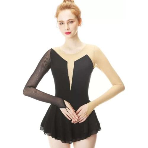 LIU HUO Kids Womens Girls' Figure Ice Skating Dress Ballet Dance for Stage Performance Competition Costumes Black Long sleeve
