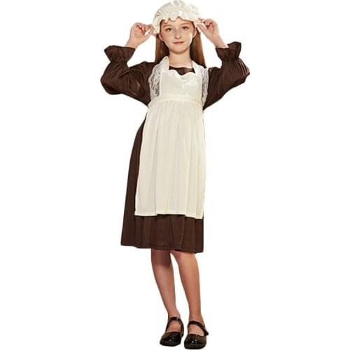 Halloween Costume for Girls Maid Cosplay Dress Party Medieval Renaissance Victorian Children Long Sleeve Clothes Fancy Dresses