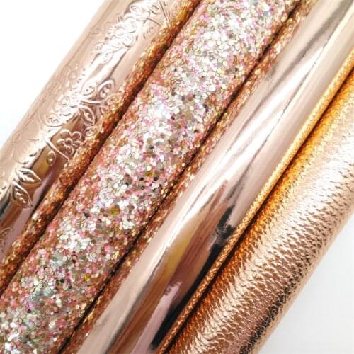 Rose gold Glitter leather, Hearts Printed Faux Leather, Weaving Faux Leather For Bow A4 21x29CM Twinkling Ming KM139