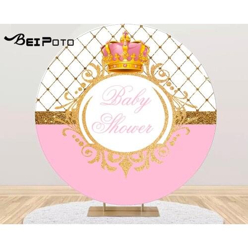 Round circle background Pink blue princess prince gold crown Backdrop baby shower birthday Party table Covers decoration YY-669
