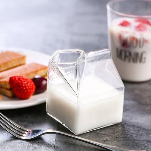 Milk Mug 350ML Glass Mug Milk Carton Milk Box Half Pint Milk Carton Style Creative Mini Creamer Jug Glass Milk Mug Birthday Gif