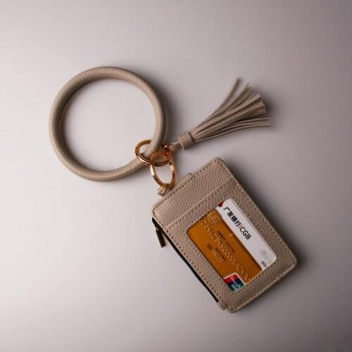 Rainbery 2021 New Hot Sell Zipper Keychain Bag for Women Men Leopard Wallet PU Leather Tassel Card Bag Bracelet Keychain Jewelry