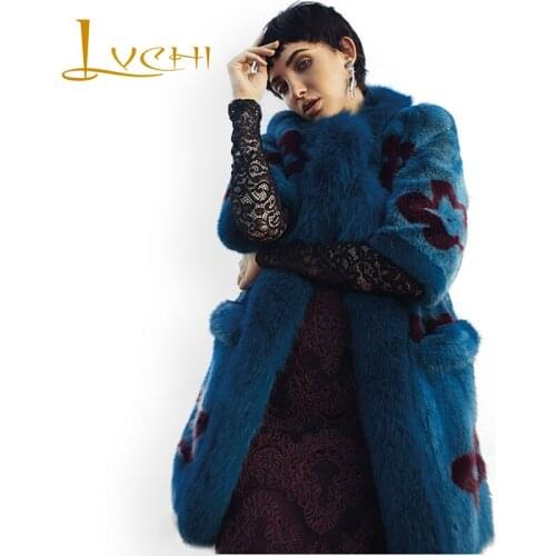 LVCHI Winter womens jacket real fur mink fur coats wide-waisted Womens fur coat import mink hand made fashion Floral Outwear
