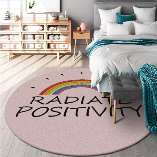 Cute Cartoon Pink Round Carpets Rainbow 3D Printing Baby Play Area Rug Kids Room Computer Chair Mat Decorative Childrens Carpet