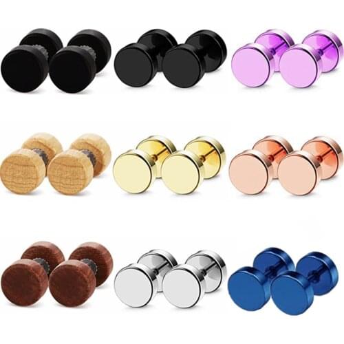 1Pair Wood Ear Stud Earring Men 6-14mm Stainless Steel Men Earring Stud Wood Fake Ear Plug Gauge Cheater Ear Plug Barbell Earing