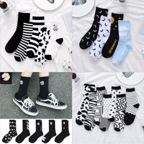 New Arrival Cow Printed Sock Lovely Harajuku Japanese Style Cotton Women Socks Striped Solid Breathable Casual Cartoon Socks Hot