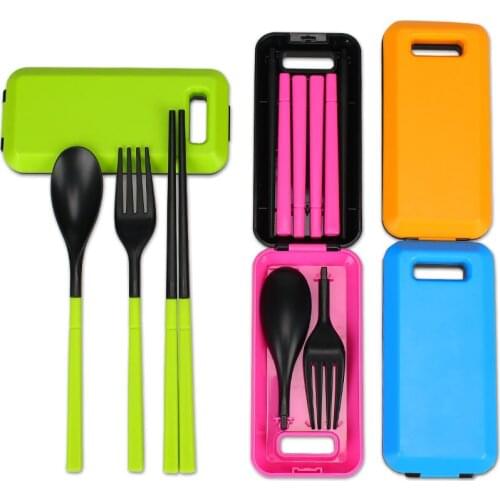 Portable Folding 3Pcs Tableware Suit Travel Picnic Camping Kids Adult Cutlery Sets Fork Spoons Dinnerware Kichen Accessories