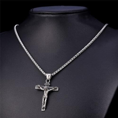 Religious Jesus Cross Necklace for Men 2019 New Fashion Gold color Cross Pendent with Chain Necklace Jewelry Gifts for Men