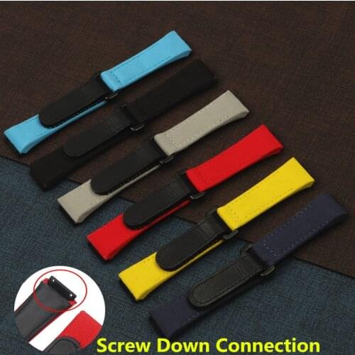 Top Quality 25mm Men Nylon Canvas Stitching Genuine Leather Watchband For Richard Strap Accessory MILLE Watch Band Screw Down