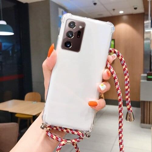 Luxury Lanyard Silicone Phone Case For Samsung Galaxy S21 S20 FE S10 Note 20 10 J8 J7 J6 J5 Plus Ultra-thin Necklace Rope Cover